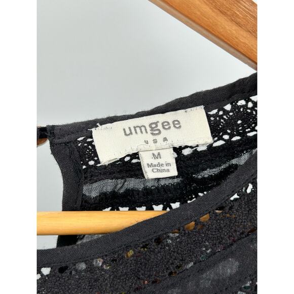 Umgee Black Babydoll Embroidered Cotton Dress with Lace Trim‎ - Women's Medium - Picture 3 of 8